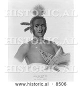 Historical Illustration of Moa-Na-Hon-Ga/Great Walker, Ioway Indian Chief - Black and White Version by Al