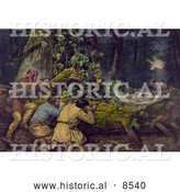 Historical Illustration of Native American and Frontier Men Aiming Rifles at Native Americans While They Fall for a Trick in a Forest by Al