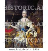 Historical Illustration of Queen Catherine II of Russia Sitting with a Wand by Al