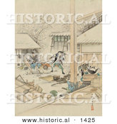Historical Illustration of Samurai Warriors Attacking Japanese Villagers by Al