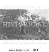 Historical Illustration of the First Landing of Columbus on the Shores of the New World 1492 - Black and White Version by Al