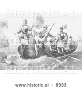 Historical Illustration of the Landing of Columbus at San Salvador 1492 - Black and White Version by Al