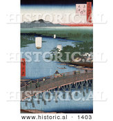 Historical Illustration of the Senju Bridge over the Sumida River, Japan by Al