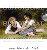 Historical Illustration of Two Girls Sitting in Grass, the Nut Gatherers by William-Adolphe Bouguereau by Al