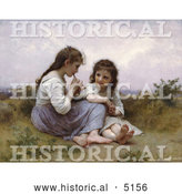Historical Illustration of Two Little Girls Playing an Instrument, a Childhood Idyll by William-Adolphe Bouguereau by Al