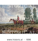 Historical Illustration of Two Men on Horseback, Fox Hunting with Dogs by Al