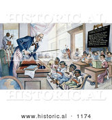 Historical Illustration of Uncle Sam Lecturing Kids in School by Al