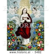 Historical Illustration of Virgin Mary with Angels, Snake and Flowers, Immaculate Conception by Al