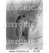 Historical Image of a Paviotso Native American Indian Man Creating Rock Art 1924 - Black and White by Al