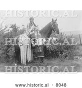 Historical Image of Cayuse Native American Indian Woman on Horse 1910 - Black and White by Al