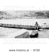 Historical Image of Celilo Native American Indian with Canoe 1897 - Black and White by Al