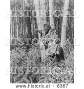 Historical Image of Cree Man Blowing a Horn 1927 - Black and White Version by Al