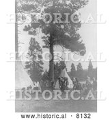 Historical Image of Flathead Native American Indians Dancing 1910 - Black and White by Al
