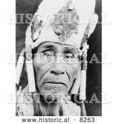 Historical Image of Klamath Man Wearing Head Dress 1923 - Black and White Version by Al