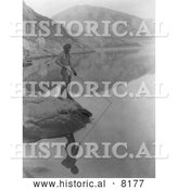 Historical Image of Native American Indian Paviotso Man Spear Fishing 1924 - Black and White by Al