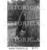 Historical Image of Native American Indian Tule Shelter 1924 - Black and White by Al