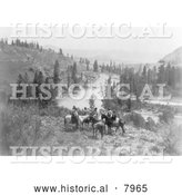 Historical Image of Native American Spokane Indians on Horses 1910 - Black and White by Al