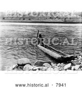 Historical Image of Nez Perce, a Native American Indian, in a Canoe 1910 - Black and White by Al