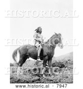 Historical Image of Nez Perce Indian on Horse 1910 - Black and White by Al