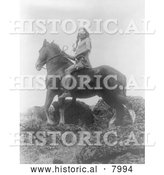 Historical Image of Nez Perce Native American Indian on Horse 1910 - Black and White by Al