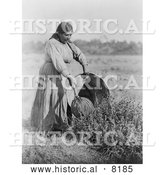 Historical Image of Pomo Woman Gathering Seeds 1924 - Black and White by Al