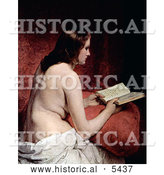 Historical Painting of a Beautiful Nude Woman, Odalisque, Reading a Book by Francesco Hayez by Al