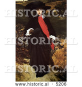 Historical Painting of a Woman in Black and Red Walking Outdoors, May Sartoris by Frederic Lord Leighton by Al