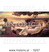 Historical Painting of Women Watching a Man Playing a Flute, Idyll by Frederic Lord Leighton by Al
