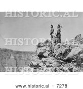 December 13th, 2013: Historical Photo of 3 Crow Indians on Cliff 1905 - Black and White by Al