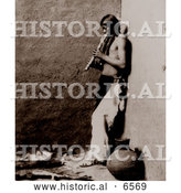 Historical Photo of American Indian Playing an Instrument 1908 by Al