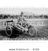Historical Photo of an American Soldier Transporting an Injured Person on a Motorcycle Ambulance - Black and White Version by Al