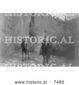 Historical Photo of Apsaroke Indian Woman with Packhorse 1908 - Black and White by Al