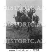 Historical Photo of Apsaroke Men on Horses, Holding Spears 1908 - Black and White by Al
