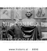 Historical Photo of Artist Ettore Ximenes, Proudly Posing in Front of His Bust Statue of Christopher Columbus in His Studio - Black and White Version by Al