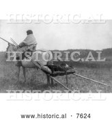 Historical Photo of Atsina Indian Riding Horse and Pulling Travios 1908 - Black and White by Al
