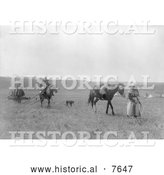 Historical Photo of Atsina Indians with Horses 1908 - Black and White by Al