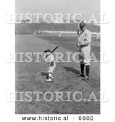 Historical Photo of Babe Ruth and a Boy, Little Mascot, Posing with Bats on a Baseball Field - Black and White Version by Al