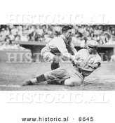 Historical Photo of Bing Miller Being Tagged out at Home Plate by Muddy Ruel During a Baseball Game, 1925 - Black and White Version by Al