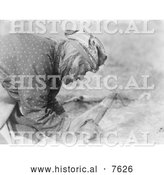 Historical Photo of Blackfoot Native Fleshing a Hide 1927 - Black and White by Al