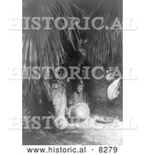 Historical Photo of Cahuilla Woman Under Palms 1905 - Black and White Version by Al