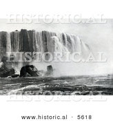 Historical Photo of Canadian Falls, Niagara Falls, with Water of the Niagara River Rushing down off the Cliff - Black and White Version by Al