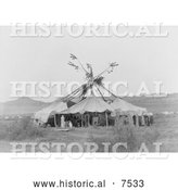 Historical Photo of Cheyenne Indian Sun Dance Lodge 1910 - Black and White by Al