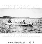 Historical Photo of Five Ojibwa Indians in Canoe 1913 - Black and White Version by Al