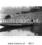 Historical Photo of Hupa Fishing from Canoe 1923 - Black and White Version by Al