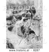 Historical Photo of Hupa Salmon Hunting 1923 - Black and White Version by Al