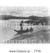 Historical Photo of Indian Canoe with a Sail 1914 - Black and White by Al