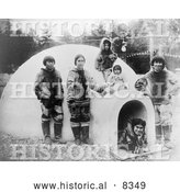 Historical Photo of Inuit Eskimos with Igloo 1909 - Black and White by Al