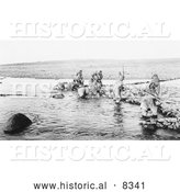 Historical Photo of Inuit Hunting Salmon - Black and White by Al