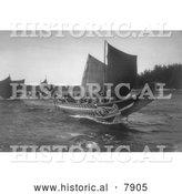 Historical Photo of Kwakiutl Indian Canoes 1914 - Black and White by Al