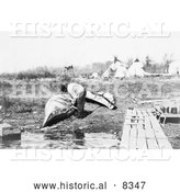 Historical Photo of Ojibwa Indian Fixing Canoe 1913 - Black and White by Al